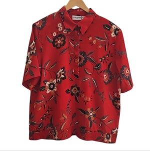 Alfred Dunner Red Floral Blouse Women’s 18W Vintage Chic Retro Office Chic